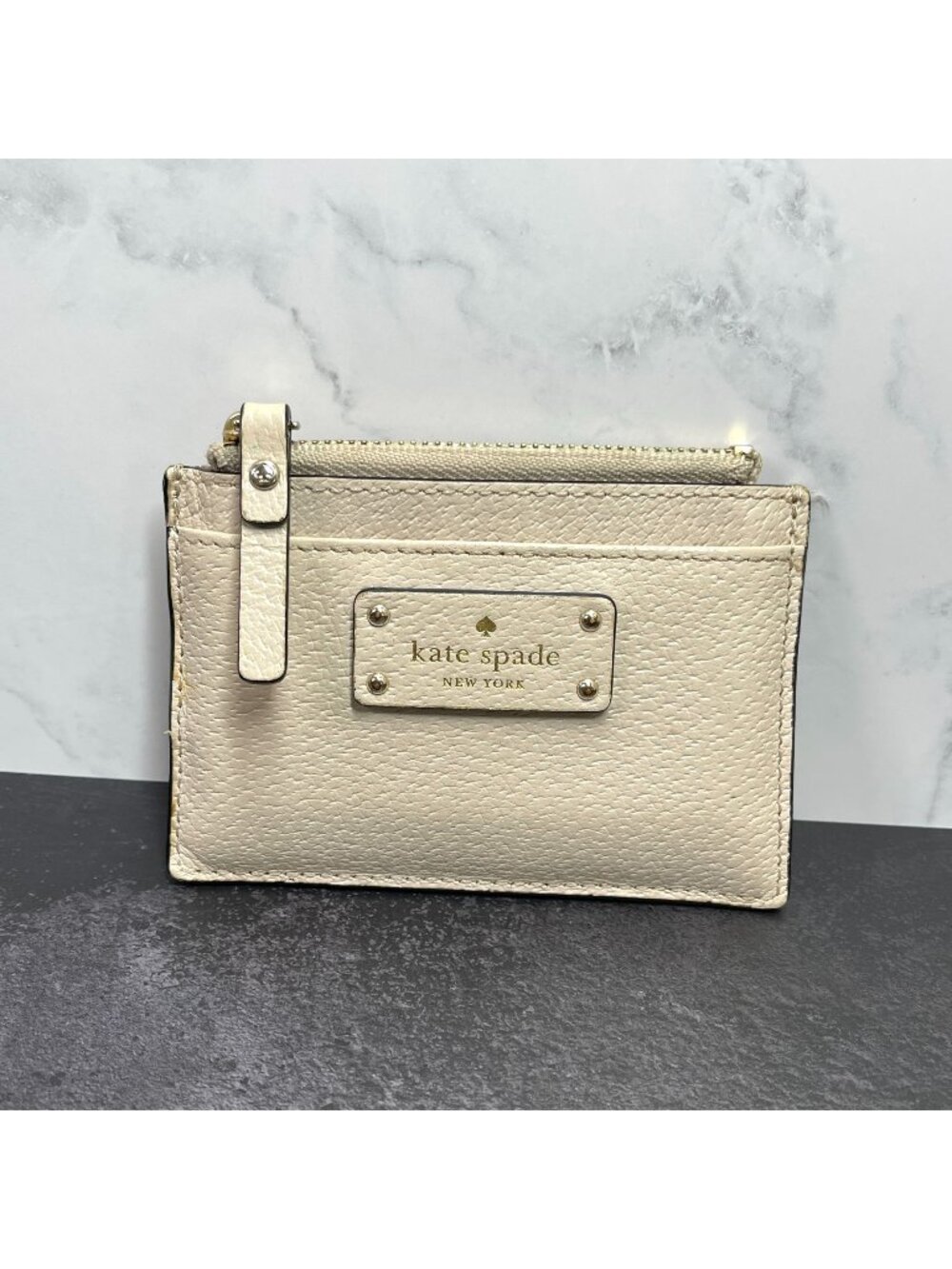 Kate Spade Pebbled Leather Mini Wallet Card Holder Gold Accents 4.5"L x 3"W